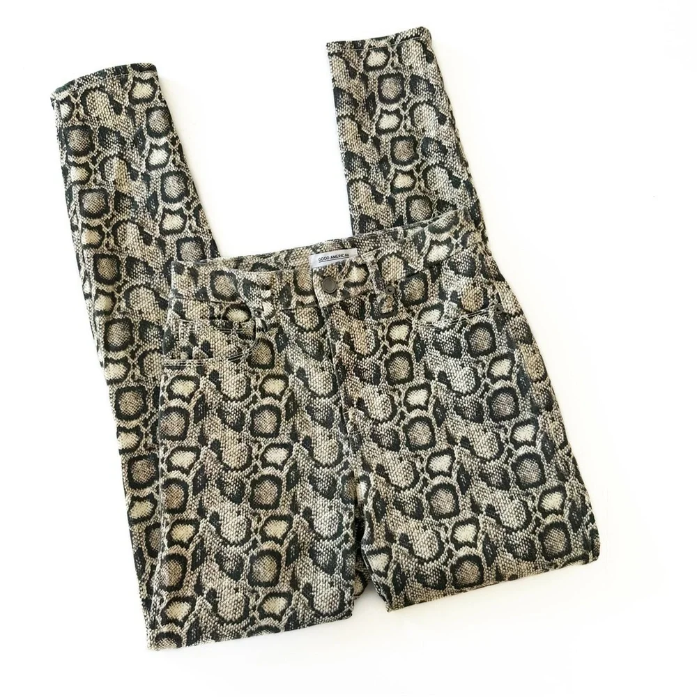 Good American Women’s 26 2 Good Legs High Rise Snake Reptile Print Skinny Jeans - Picture 2 of 7